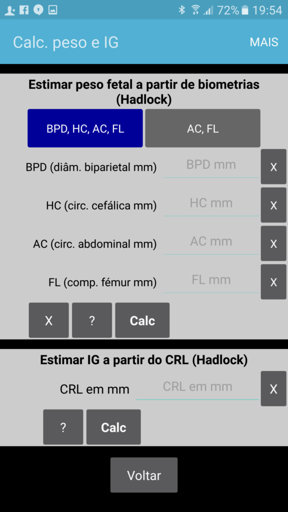 IG Calc PT página de cálculos adicionais